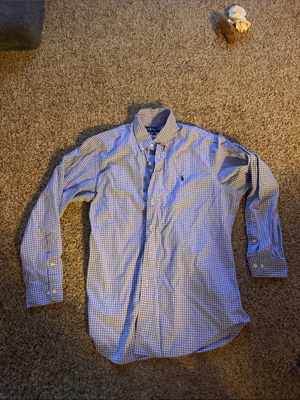 Ralph Lauren Blue and White Gingham Button-Down Shirt